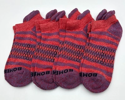 4 Pairs Women's Cushion Stripes Ankle Socks Honeycomb Size Med Red BOMBAS - Изображение 1 из 3