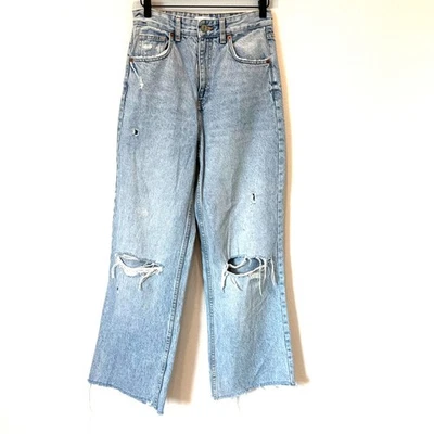 Pantalones de mezclilla Zara desgastados pierna ancha tiro alto lavado claro talla 4 Foto 1 de 4