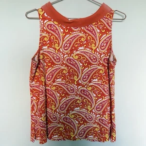 Talbots Womens Top Large Orange Paisley Print Sleeveless Summer Coastal Modest - Picture 1 of 8