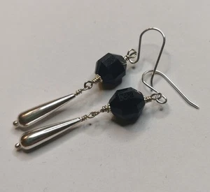 Pendientes de gota larga facetados de ónix negro de plata esterlina 925 - Imagen 1 de 7