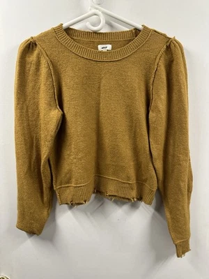Nwt Aerie Women’s S Brown Long Sleeve Crop  Sweater Distressed Hem Puff Sleeve - Image 1 of 4