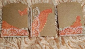 Junk Journal pockets Set of 3 Orange/Lace/Brown Handmade Journal Scrapbooking - Picture 1 of 11