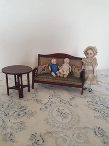 GOTTSCHALK SILK UPHOLSTERED SOFA AND TABLE FOR DOLLS HOUSE - Picture 1 of 17