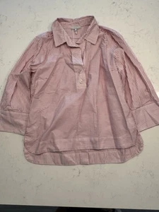 EUC Hinson Wu Womens Size 12 Red & White Stripe Aileen Blouse 3/4 Sleeves Cotton - Picture 1 of 4