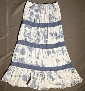 Falda Michael Kors Estilo Largo, Talla Pequeña, Azul Tie Die Bordado Doble Forrado - Imagen 1 de 5