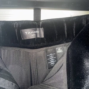 Tahari ASL Damenhose schwarz Samt weites Bein Größe 14 - Bild 1 von 4