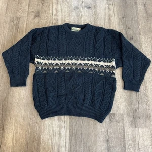 Aran Crafts Sweater Mens Large Navy Wool Cable Knit Ireland Fisherman Crewneck - Picture 1 of 9