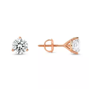 1.75 Ct Round Created Diamond Earrings Studs Real 14K Rose Gold Martini Screw - Picture 1 of 3