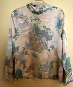 ESCADA VINTAGE SILK BLOUSE IN CUPID PRINT RENAISSANCE ERA THEME 38 10 GERMANY - Picture 1 of 13