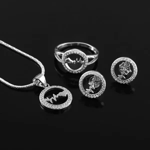 925 Argento Sterling Rotondo Heartbeat Ciondolo Anello Con Bottone Regalo Gioie - Foto 1 di 10