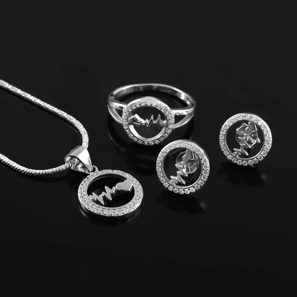 925 Argento Sterling Rotondo Heartbeat Ciondolo Anello Con Bottone Regalo Gioie - Immagine 1 di 4