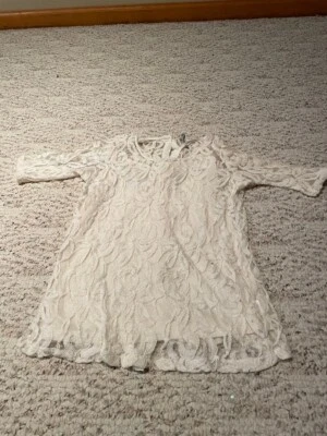 Blusa de encaje transparente 2 piezas | Blusa bordada de encaje blanco marfil | Manga corta talla S Foto 1 de 3