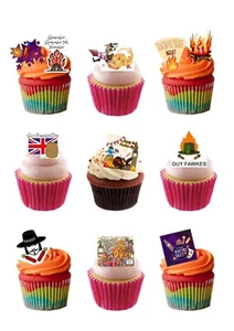 Cake Toppers Guy Fawkes Bonfire Night Themed 36 Stand Up Edible Wafer Paper - Picture 1 of 9
