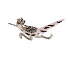 Vintage MCM Roadrunner Bird Brooch Pin Pink, Black, Silver 1/2&quot; x 2&quot;