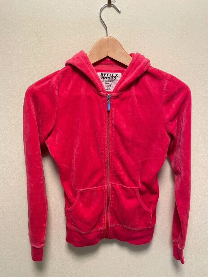 Chaqueta de Pista Reflex Juniors Talla Pequeña Rosa Caliente Terry Terciopelo Cremallera Completa Con Capucha Y2K Foto 1 de 4