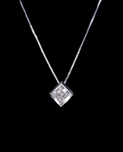 Beautiful 14K White Gold SI1-SI2 G-H Princess Cut Diamond Pendant Necklace, 18". - Picture 1 of 5