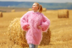 SUPERTANYA pink fuzzy mohair sweater dress fluffy oversized soft thick tunic - Picture 1 of 6
