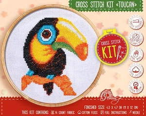 Toucan Cross Stitch Kit Tropical Bird Embroidery Kit with Easy Counted Pattern - Picture 1 of 10