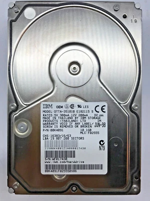 10,1 GB IDE FESTPLATTE IBM DTTA-351010  3,5 ZOLL  #FP3791 - Bild 1 von 2