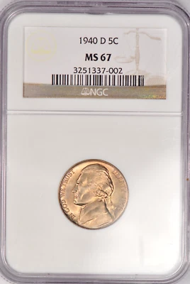 1940 D TONED Jefferson Nickel NGC MS 67 Toning Coin 5C - Image 1 of 4