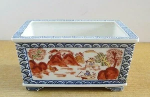Japanese Bonsai Pot Kyo-ware HEIAN KOSO 4.9"/12.5cm Sansui Glazed Rectangle E002 - Picture 1 of 5