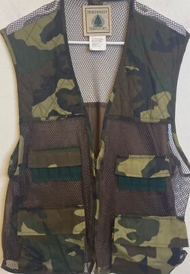 Northwest Territory Hunting Vest Mens Large Green Camo Mesh Ammo Pockets ZIPPER - Image 1 of 4