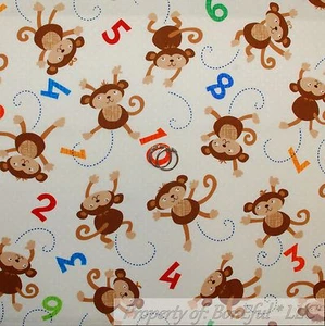BonEful FABRIC FQ Cotton Quilt Cream Brown Monkey Number Math School Teacher USA - Picture 1 of 14
