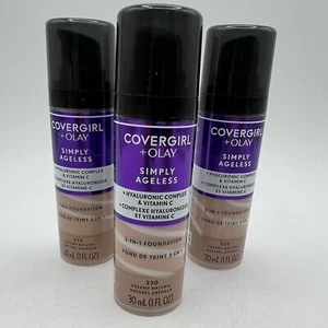 Lot 3 Covergirl Olay Simply Ageless 3 In 1 Foundation 220 Creamy Natural 1 fl oz - Picture 1 of 3