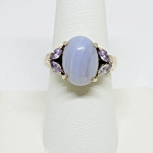 Sterling Silver Nevada Silver Mine Avon Blue Lace Agate Ring ~ Size 8 - Picture 1 of 7