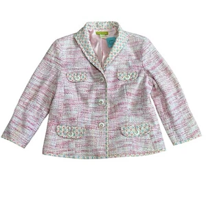 New Sigrid Olsen Womens Jacket 12 Cotton Blend Tweed Blazer Pink Lined 3/4 BNWOT - Picture 1 of 5