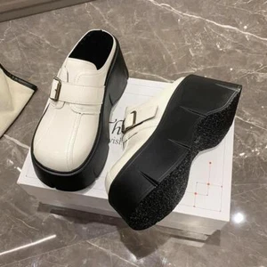 Zapatillas informales sin cordones con hebilla y media punta redonda plataforma plana al tobillo para mujer - Imagen 1 de 10
