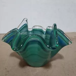 LG Murano Style geblasene Glasschüssel Vase blau grün klar - Bild 1 von 8