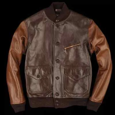 Ralph Lauren RRL 棒球眉 A-1 双色飞行皮革夹克男式 M 中号 — 第 1/2 张图片