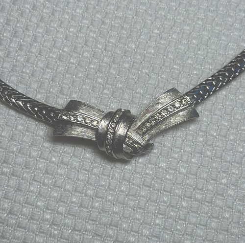 Givenchy Collana Fiocco Pietra Sfaccettata Tono Argento 1980 Pezzo Vintage