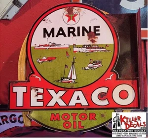 *LARGE* 20"X20" RUSTY STEEL TEXACO MARINE FLANGE SIGN BOAT MOTOR OIL - Picture 1 of 3