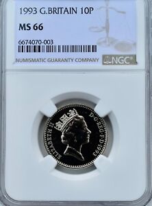 1993 10p Crowned Lion NGC MS66 Great Britain None Finer