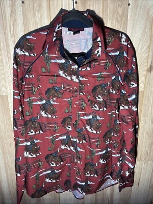 Camisa ocidental manga longa estampa cacto cowgirl rock & roll cowgirl vermelha GG - Imagem 1 de 4