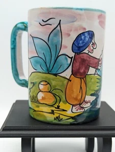 Taza de cerámica artística estilo picasso pescador pintada a mano vintage hecha en Italia - Imagen 1 de 16