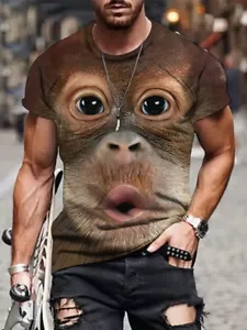 T Shirts Chimpanzee Graphic Funny Novelty Brown Yellow Casual Short Sleeve Silky - Picture 1 of 2