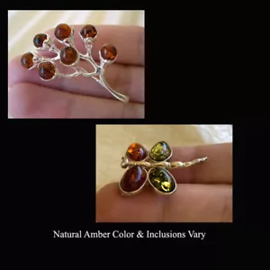SPILLA PENDENTE BALTICO MULTICOLORE o MIELE AMBRA E ARGENTO STERLING FATTA A MANO - Foto 1 di 8