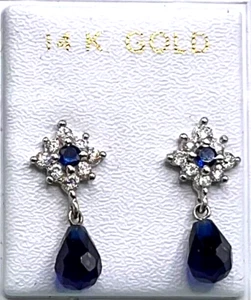 Neue 14k Weißgold Dias mit hängenden Briolette blauen Saphiren - Bild 1 von 1