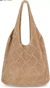 Crochet Tote Bag, Mesh Beach Bag Knit Summer Hobo Bag Vacation Boho Tote Bag for - Picture 1 of 7
