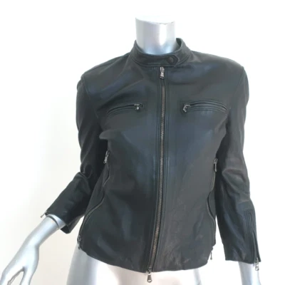 Chaqueta de cuero recortada R13 Café Racer negra talla grande Foto 1 de 4