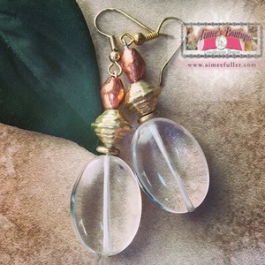 Clear Rock Bubble Quartz Earrings Tribal Gold African Copper Drop Dangle Crystal - Picture 1 of 17