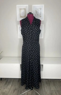 Lauren Ralph Lauren Maxi Dress Women's 12 Black 100% Silk  Button Up Sleeveless - Image 1 of 4
