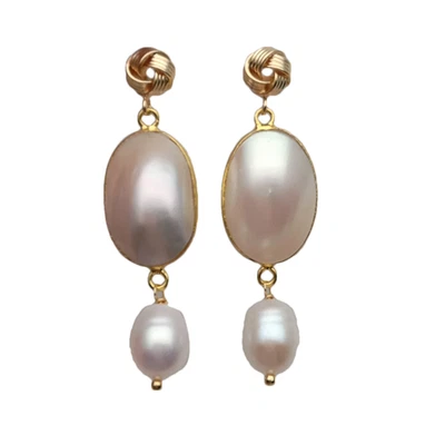 Aretes colgantes cultivados de perlas de arroz blanco concha de mar blanco joyería regalo Foto 1 de 4
