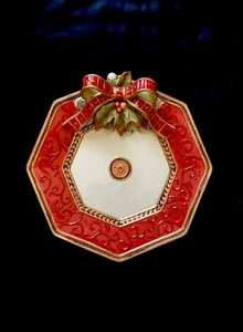 Fitz & Floyd Damask Holiday Large Serving Platter Holly Berries & Bow - Picture 1 of 5