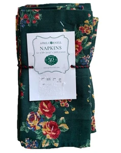 April Cornell Set 10 Stoffservietten Baumwolle grün Rose Laub 16" Weihnachten NEU - Bild 1 von 6