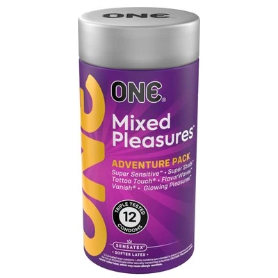 ONE® Condoms Mixed Pleasures™ | Variety Condom Pack | Thin Condoms, Glow in The