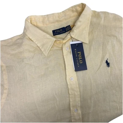 Camisa Polo Ralph Lauren Para Hombres 2XL Amarilla Calce Clásico 100 Lino Preppy Informal Foto 1 de 4